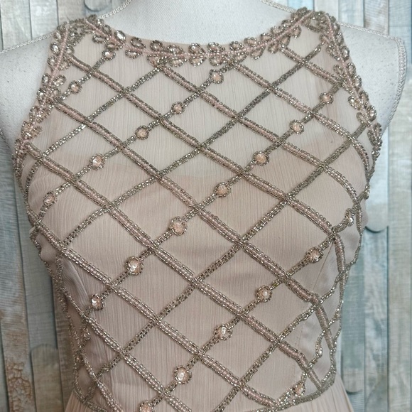 Adrianna Papell 2 Blush Embellished Beaded Bodice Chiffon Flared Dress Bhldn - Picture 5 of 9